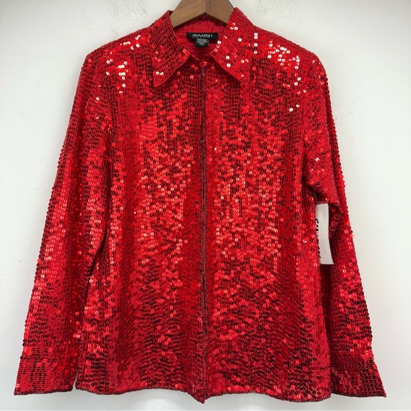 Simrin Tops - Vintage Simrin size Small Women’s Red Beaded Sequin Y2K Holiday Party Top